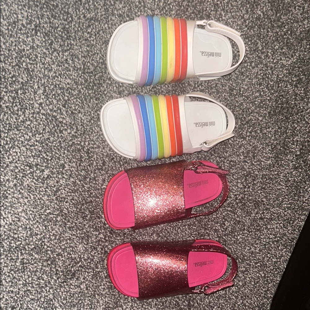 Mini Melissa Kids' Rainbow and Pink Glitter Sandals